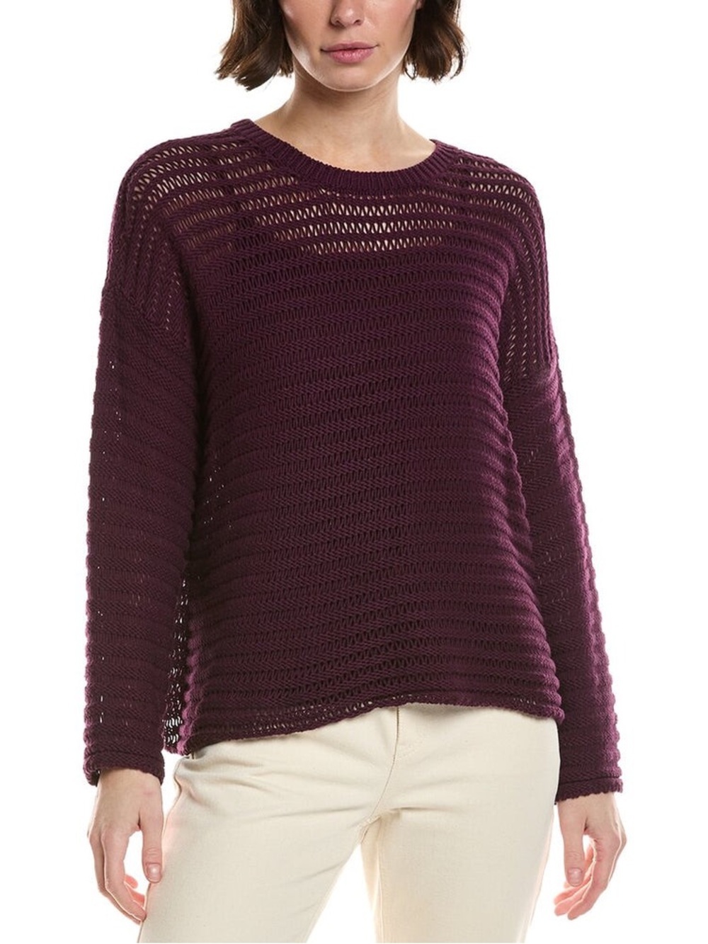 Eileen Fisher Cotton Crewneck Sweater in BlackBerry